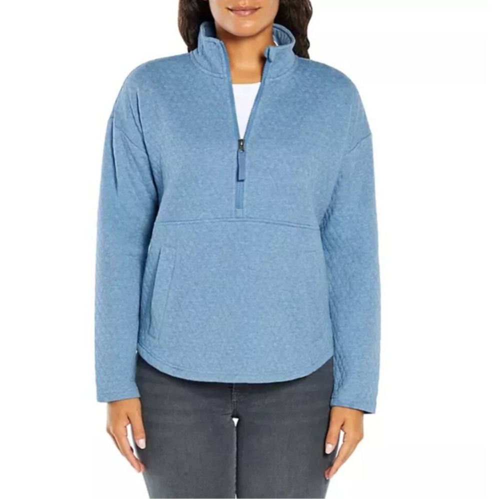 Eddie Bauer Light Blue Quilted‎ Half Zip Pullover Women's Size Small
